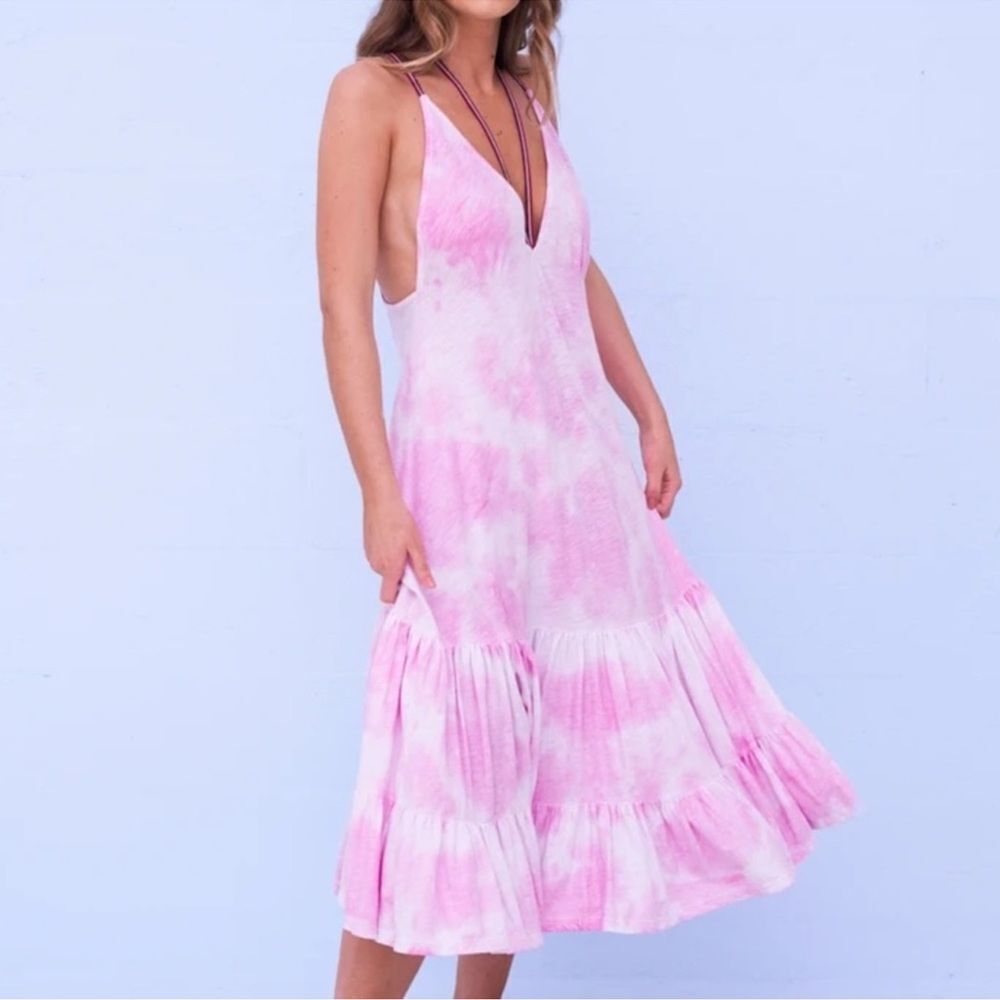 Pitusa Strappy MIDI Dress tie dye pink standard medium large xl